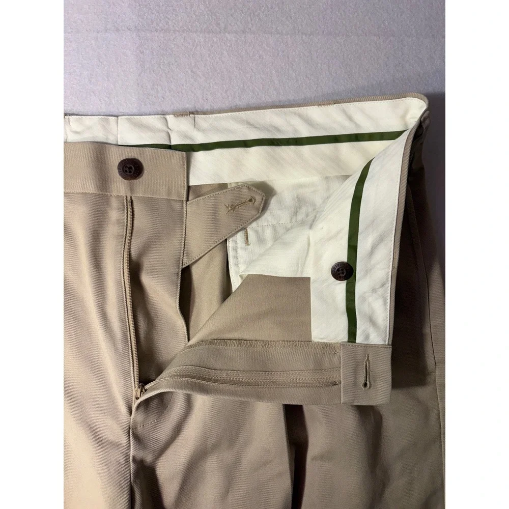 Orvis Mens Pleated Chino Pants 38 Khaki Tan Cotton Cuffed Dress Trousers RN70534